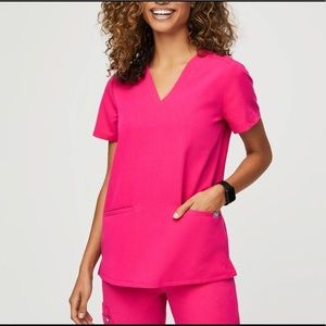 FIGS Casma™ Three-Pocket Scrub Top - limited edition Shocking Pink